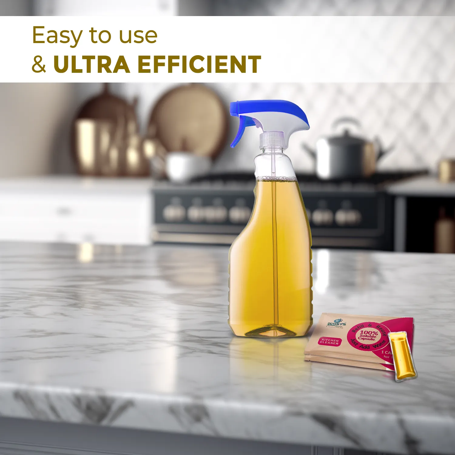 Ecosys eco friendly kitchen cleaner liquid capsules for utensils, cookware, chimneys & kitchen surfaces - 1 soluble Capsule each