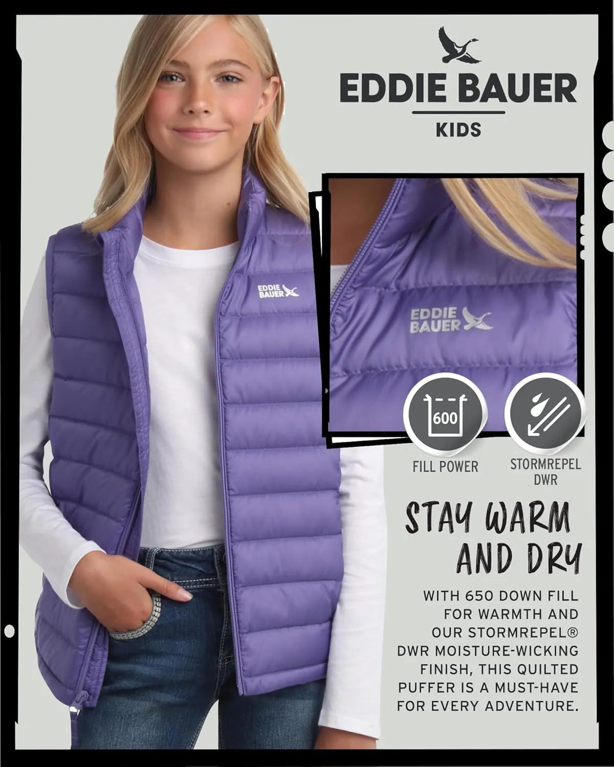 Eddie Bauer Kids' Down Vest - CirrusLite Weather Resistant Quilted Bubble Puffer Vest for Boys and Girls (5-20)