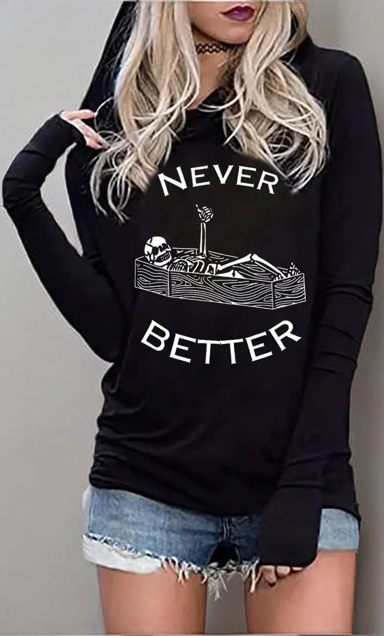 FCHICH Skull Hoodie Tshirt Women Vintage Gothic Graphic Tees Halloween Hoodies Casual Fall Long Sleeve Pullover Tops