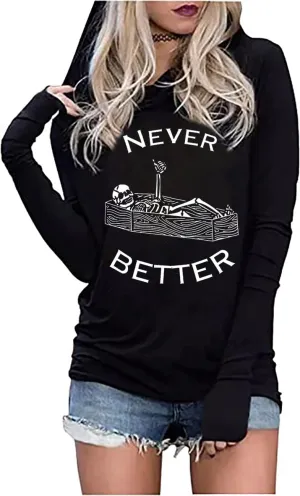 FCHICH Skull Hoodie Tshirt Women Vintage Gothic Graphic Tees Halloween Hoodies Casual Fall Long Sleeve Pullover Tops