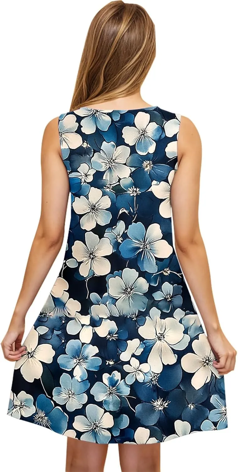 Finelylove Summer Dresses for Women 2025 Loose Sleeveless Floral Beach Vacation Sundress Mini Tank Dress Spring Outfits 2025