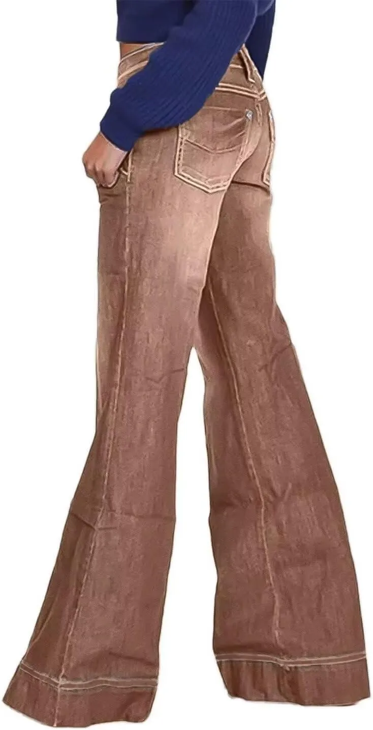 Flamingals Low Rise Straight Leg Wide Leg Baggy Jeans Women Stretch Boyfriend Butterfly Flare Denim Pants