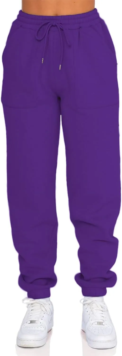 Fleece Lined Womens Sweatpants - High Waisted Joggers for Women, Cotton Drawstring Baggy Sweats Women Pants