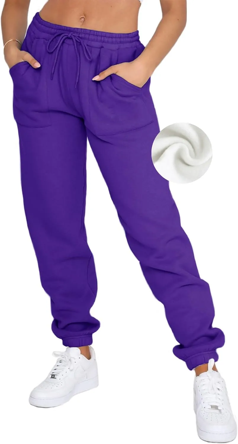 Fleece Lined Womens Sweatpants - High Waisted Joggers for Women, Cotton Drawstring Baggy Sweats Women Pants