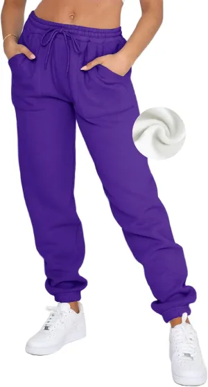 Fleece Lined Womens Sweatpants - High Waisted Joggers for Women, Cotton Drawstring Baggy Sweats Women Pants