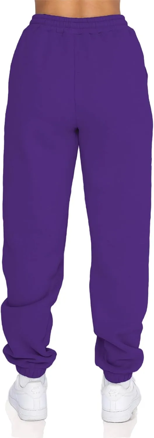 Fleece Lined Womens Sweatpants - High Waisted Joggers for Women, Cotton Drawstring Baggy Sweats Women Pants