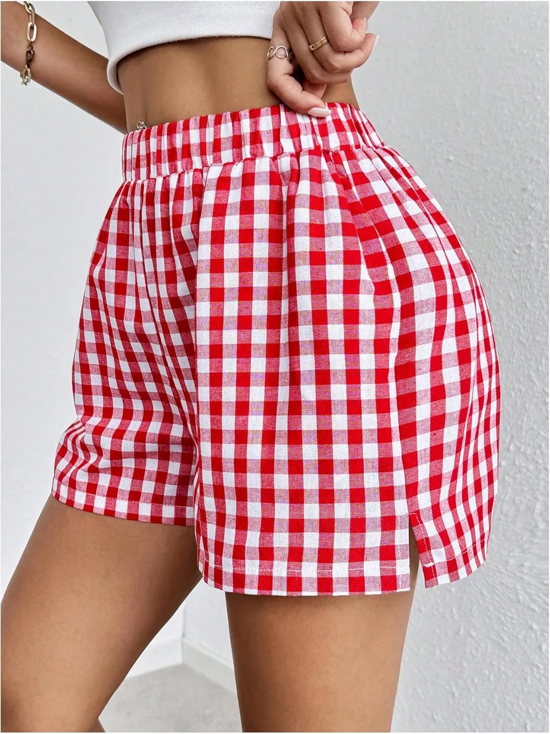 Floerns Women's Striped Print Elastic High Waist Wide Leg Casual Shorts