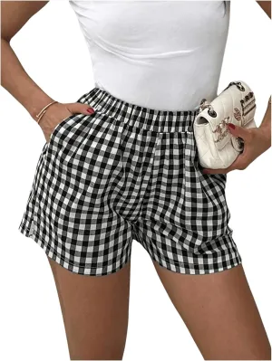 Floerns Women's Striped Print Elastic High Waist Wide Leg Casual Shorts