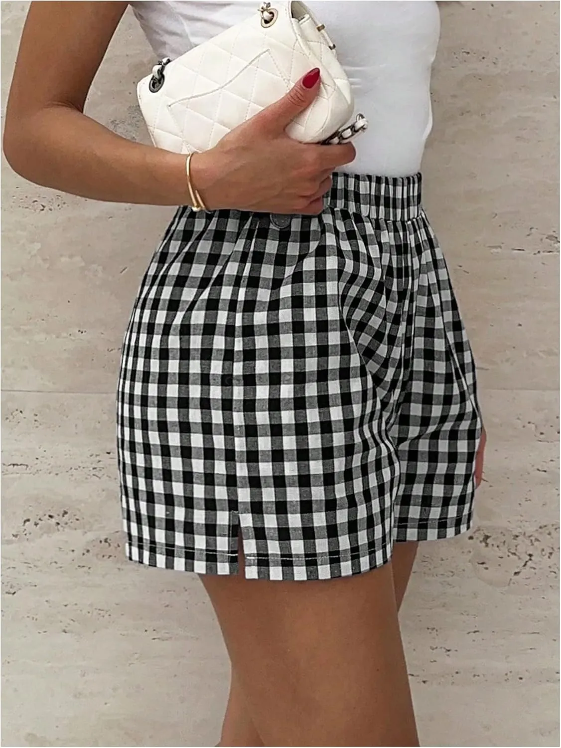 Floerns Women's Striped Print Elastic High Waist Wide Leg Casual Shorts