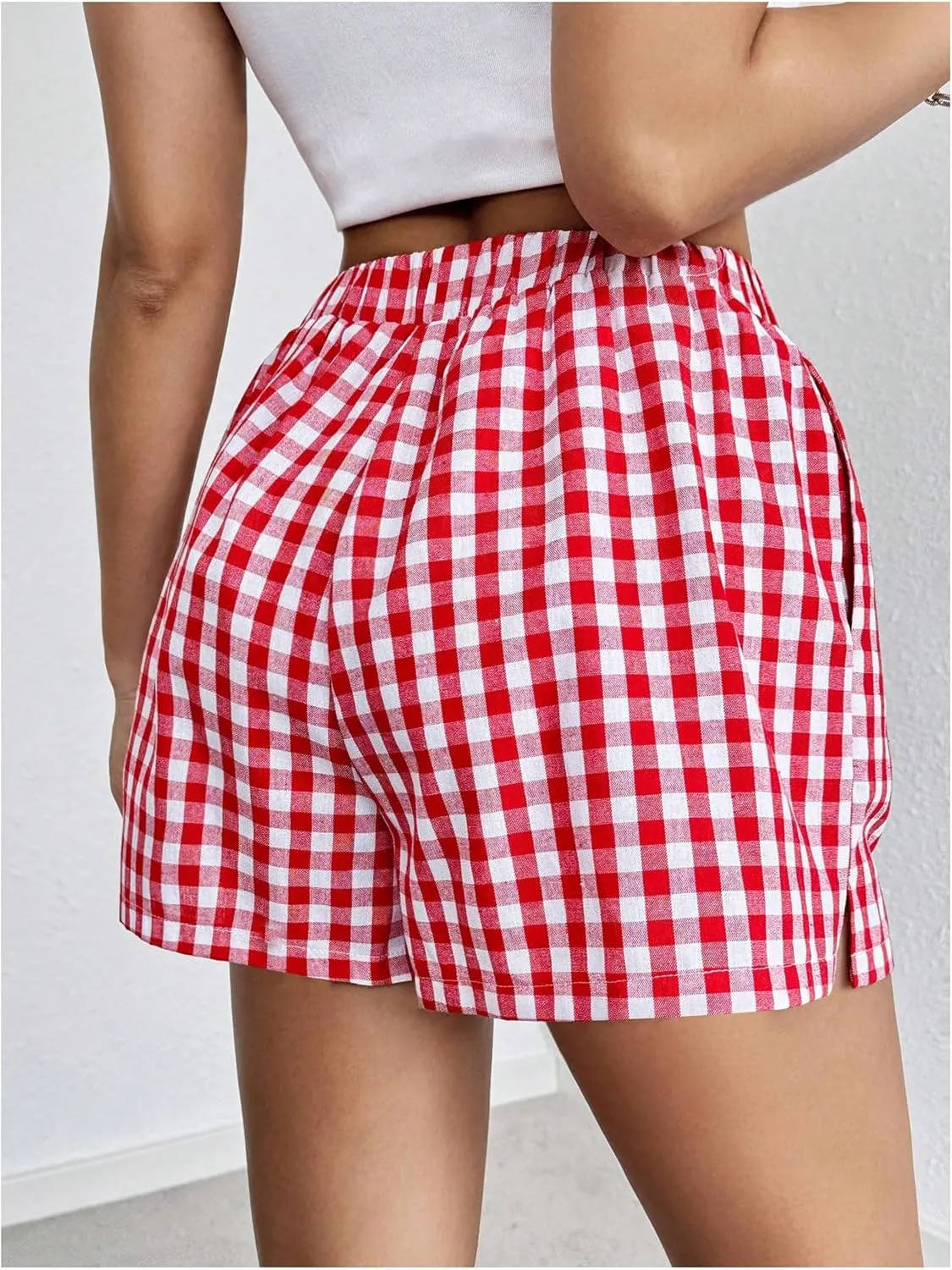 Floerns Women's Striped Print Elastic High Waist Wide Leg Casual Shorts