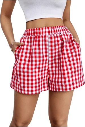 Floerns Women's Striped Print Elastic High Waist Wide Leg Casual Shorts