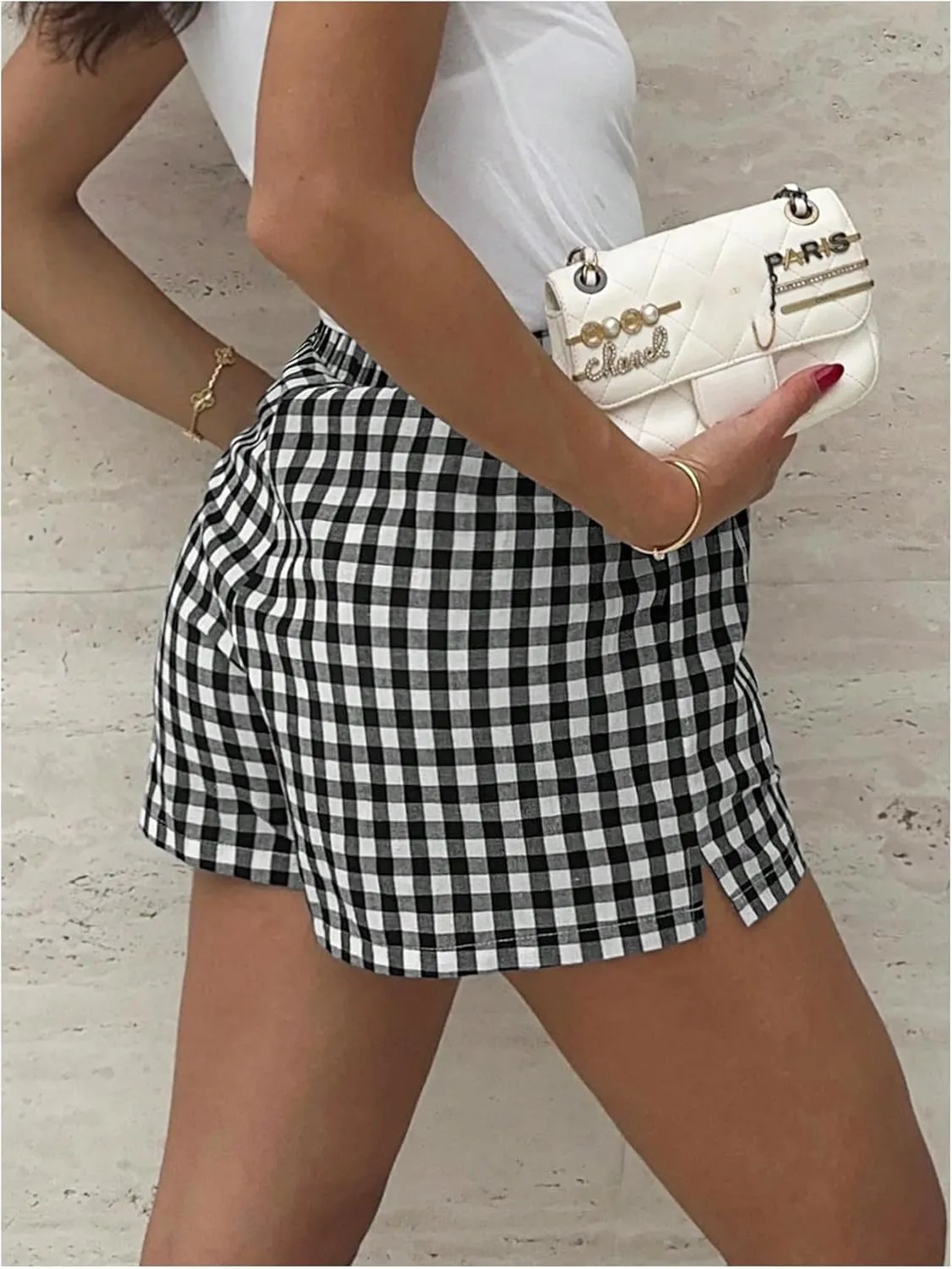 Floerns Women's Striped Print Elastic High Waist Wide Leg Casual Shorts