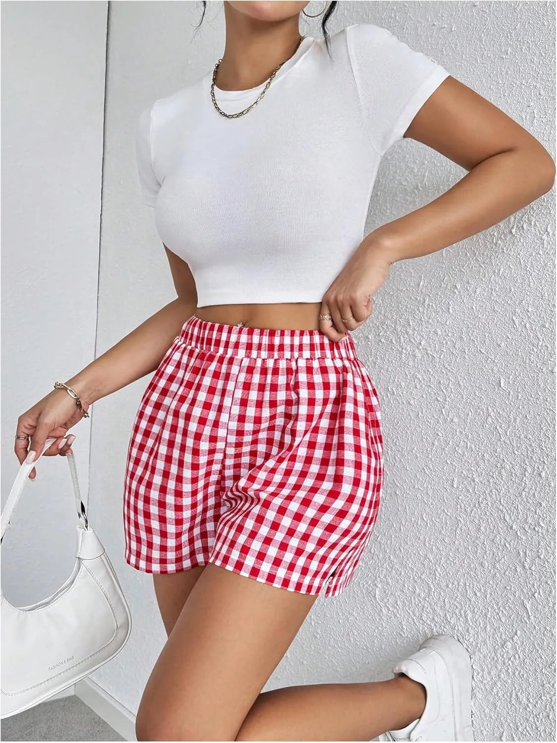 Floerns Women's Striped Print Elastic High Waist Wide Leg Casual Shorts
