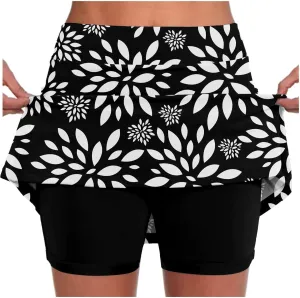 Floral Athletic Skorts for Women Cute Daisy Graphic Tennis Skirts with Shorts Lightweight High Waisted Yoga Skort Golf Skirt