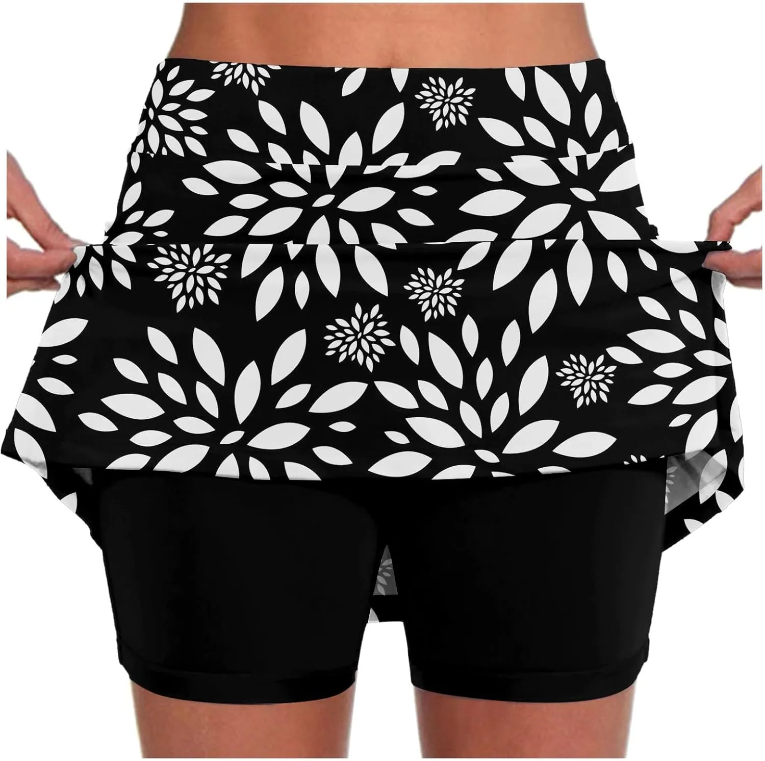 Floral Athletic Skorts for Women Cute Daisy Graphic Tennis Skirts with Shorts Lightweight High Waisted Yoga Skort Golf Skirt