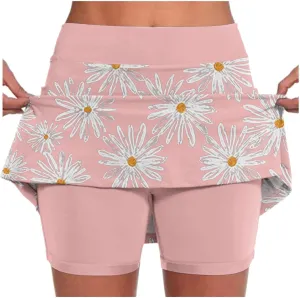 Floral Athletic Skorts for Women Cute Daisy Graphic Tennis Skirts with Shorts Lightweight High Waisted Yoga Skort Golf Skirt