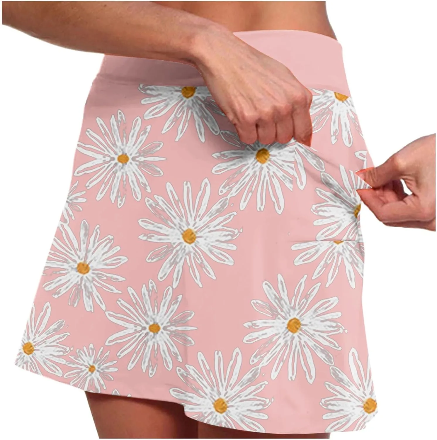 Floral Athletic Skorts for Women Cute Daisy Graphic Tennis Skirts with Shorts Lightweight High Waisted Yoga Skort Golf Skirt