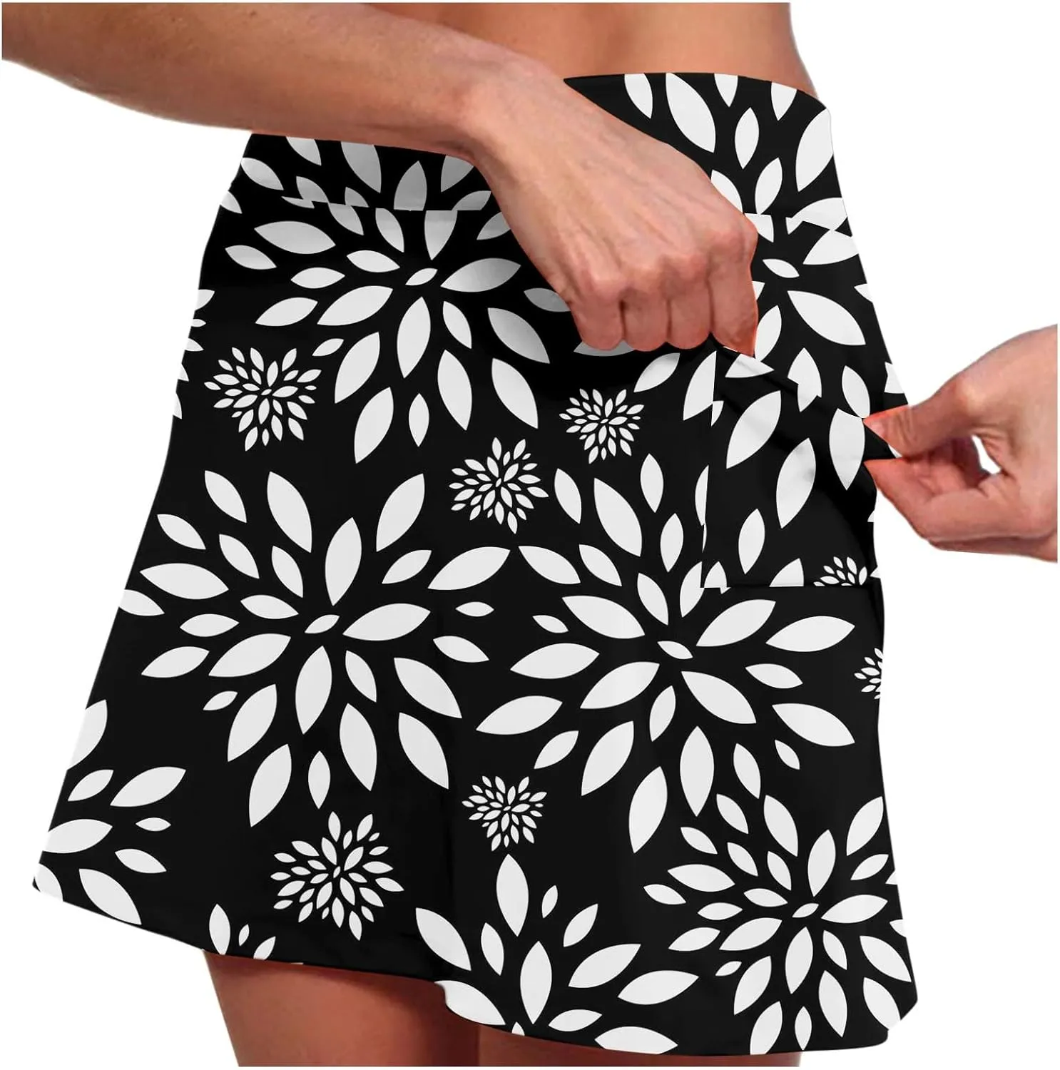 Floral Athletic Skorts for Women Cute Daisy Graphic Tennis Skirts with Shorts Lightweight High Waisted Yoga Skort Golf Skirt