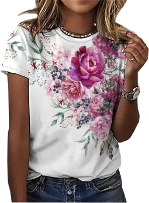 Floral Plants T Shirt for Women Wildflower Graphic Tees Plant Lover Shirts Short Sleeve Casual Basic Tops