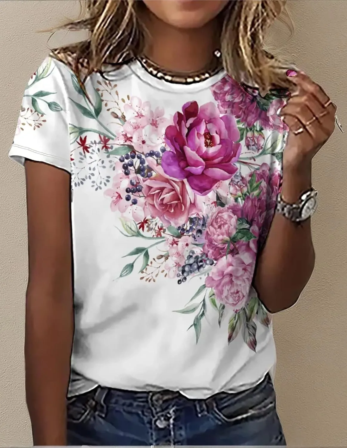Floral Plants T Shirt for Women Wildflower Graphic Tees Plant Lover Shirts Short Sleeve Casual Basic Tops