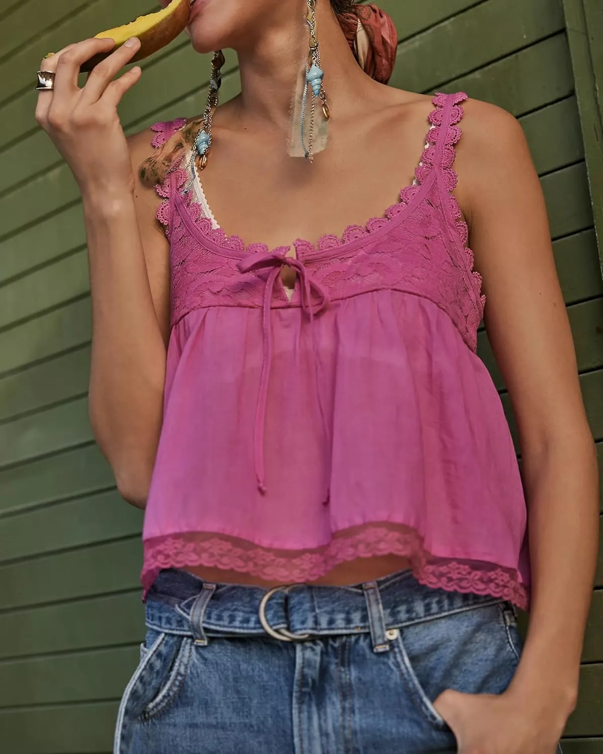 Gacaky Womens Summer Boho Lace Tank Top Casual Beach Vacation Y2k Tops Fashion Crop Tops Clothes 2025