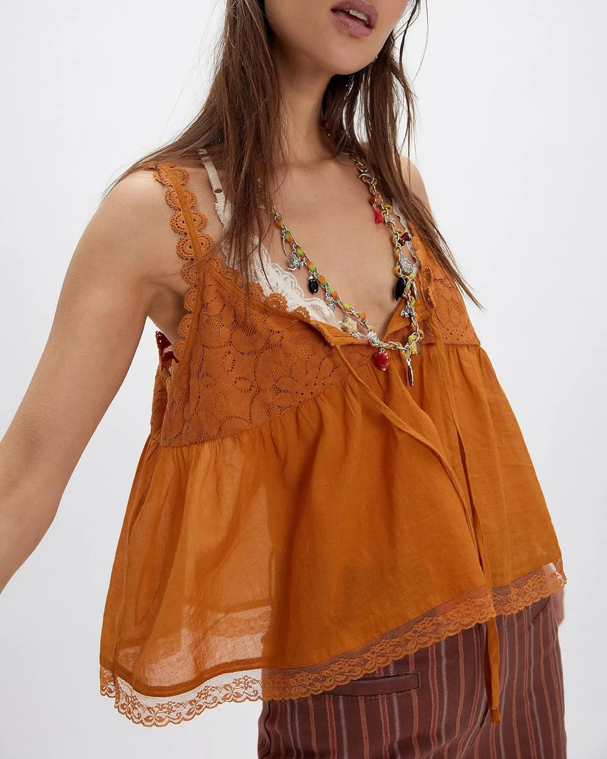 Gacaky Womens Summer Boho Lace Tank Top Casual Beach Vacation Y2k Tops Fashion Crop Tops Clothes 2025