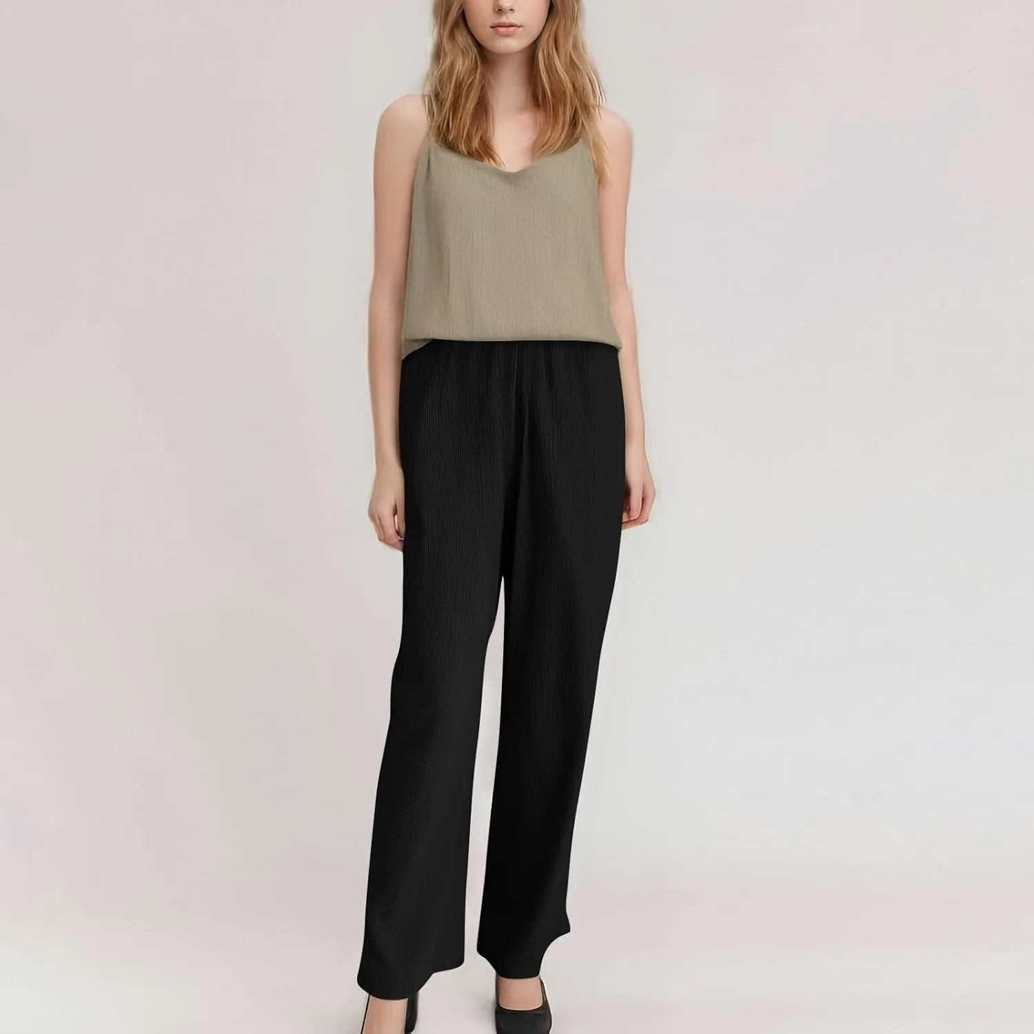GOFULY Linen Pants Women Wide Leg Beach High Rise Pants Casual Elastic Waist Drawstring Summer 2025 Solid Trouser with Pocket
