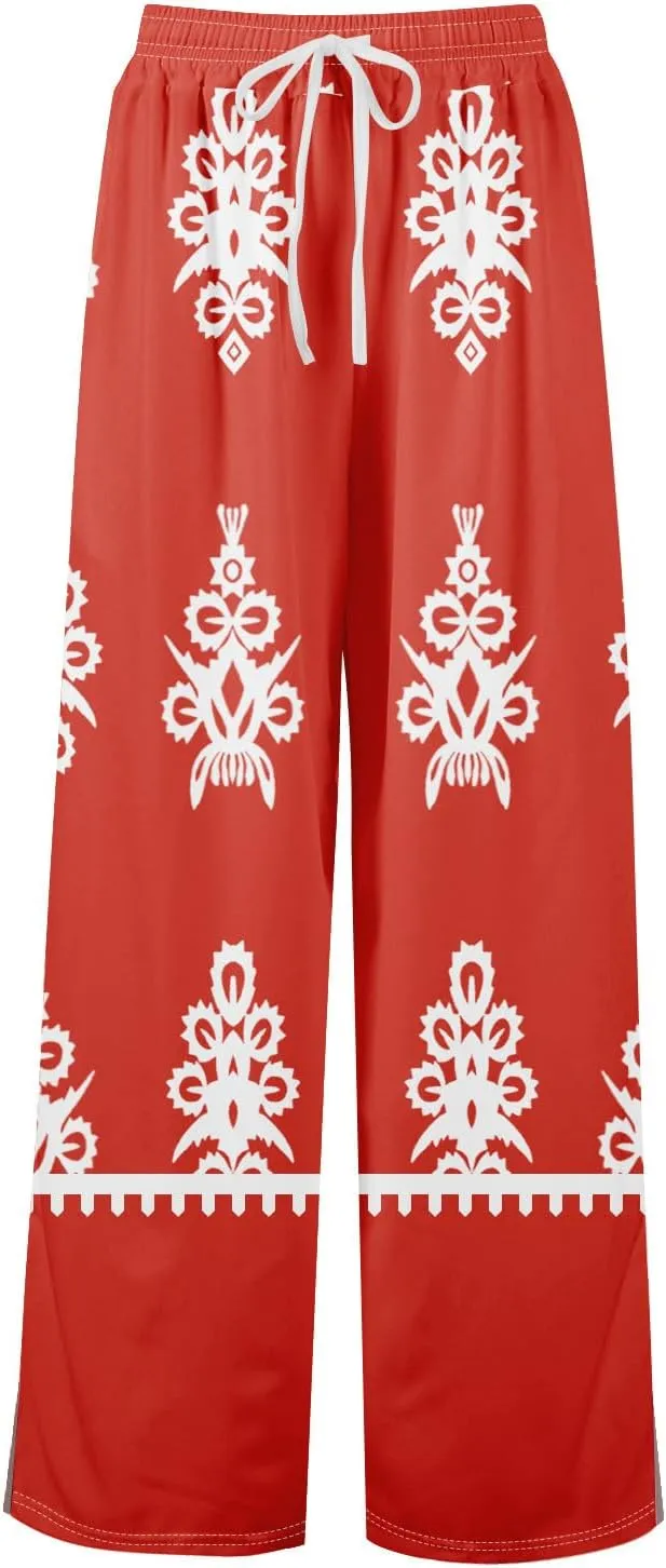 GOFULY Wide Leg Pants Woman Summer High Waisted Beach Ethnic FloralPrint Pants Pockets Drawstring Elastic Waist 2025 Clothes