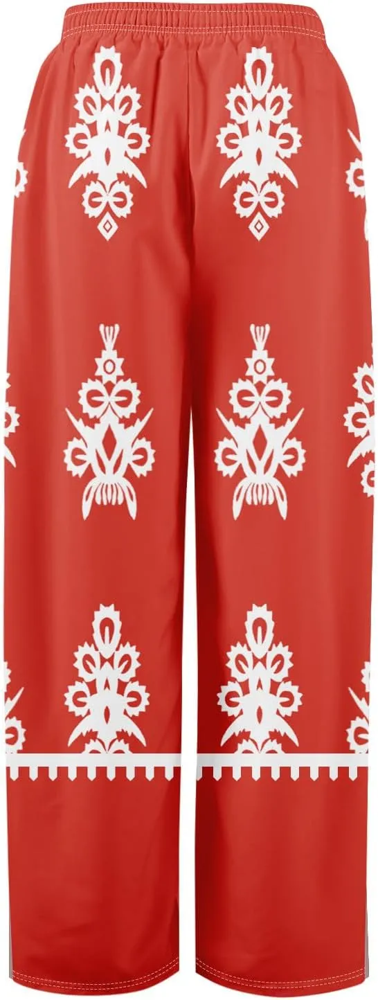 GOFULY Wide Leg Pants Woman Summer High Waisted Beach Ethnic FloralPrint Pants Pockets Drawstring Elastic Waist 2025 Clothes