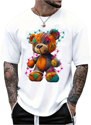 GORGLITTER Men's Bear Graphic Y2k Shirt Crew Neck Short Sleeve Oversized Casual Summer Tees Top 2025
