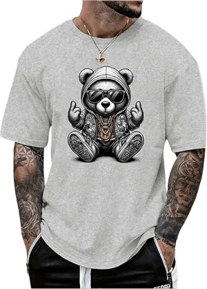 GORGLITTER Men's Bear Graphic Y2k Shirt Crew Neck Short Sleeve Oversized Casual Summer Tees Top 2025