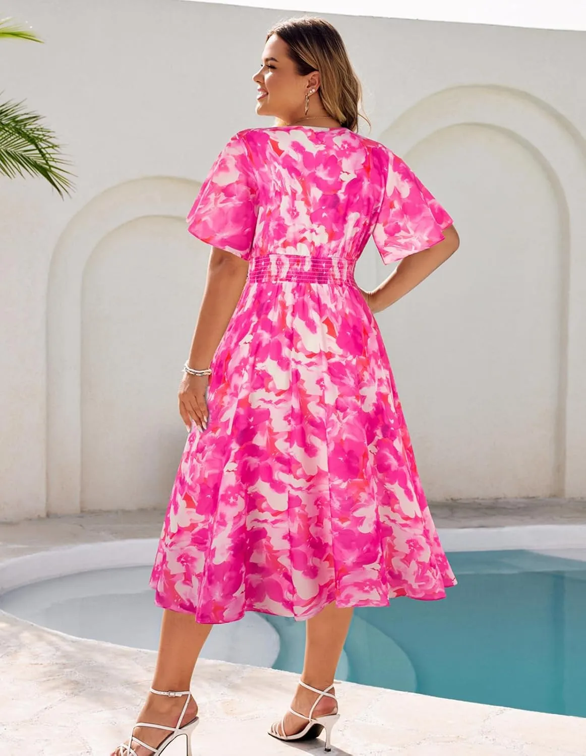 Hanna Nikole Women's Plus Size Summer Floral Dress Casual Short Sleeve Sundress Swing A Line Maxi Dresses with Pockets