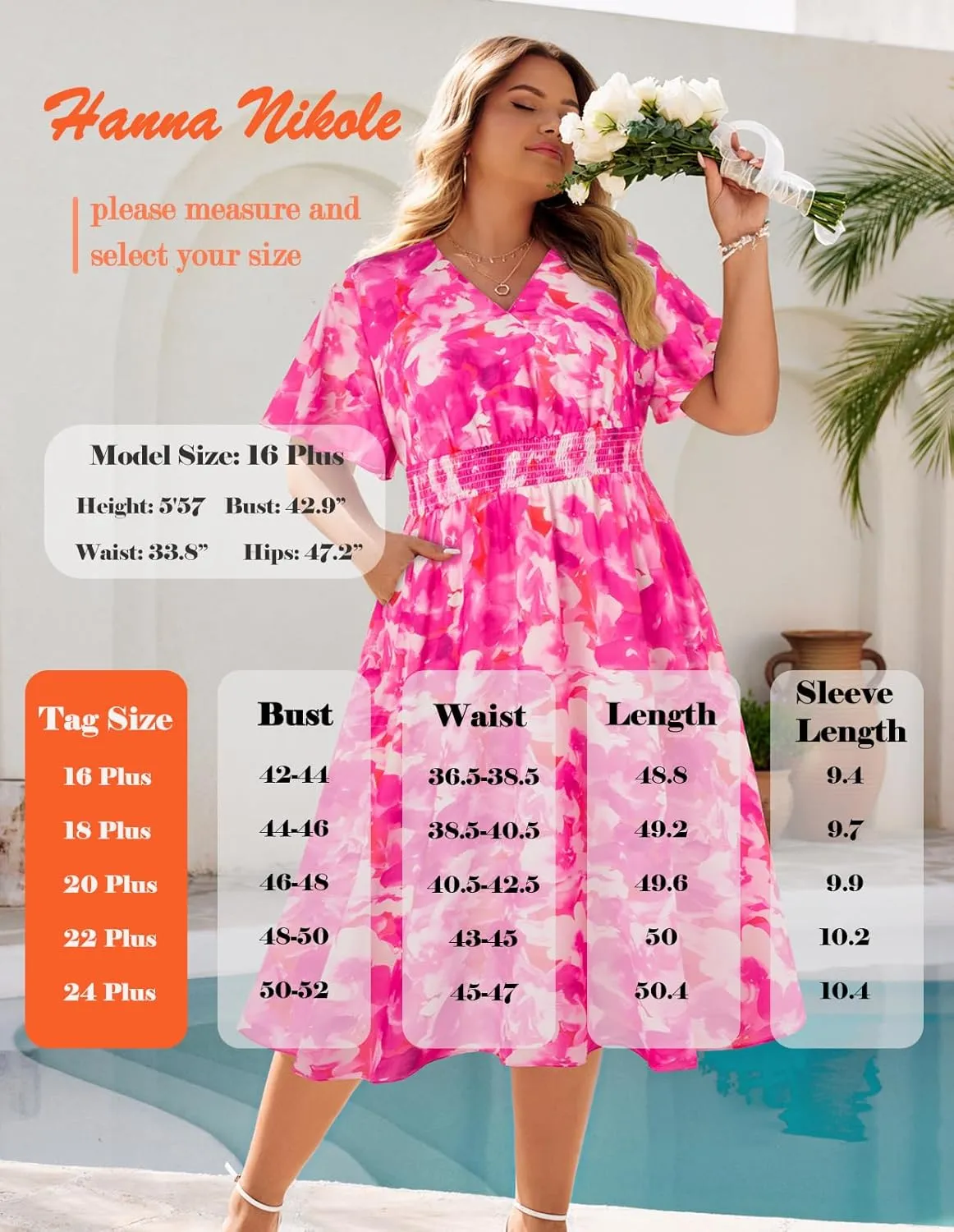 Hanna Nikole Women's Plus Size Summer Floral Dress Casual Short Sleeve Sundress Swing A Line Maxi Dresses with Pockets