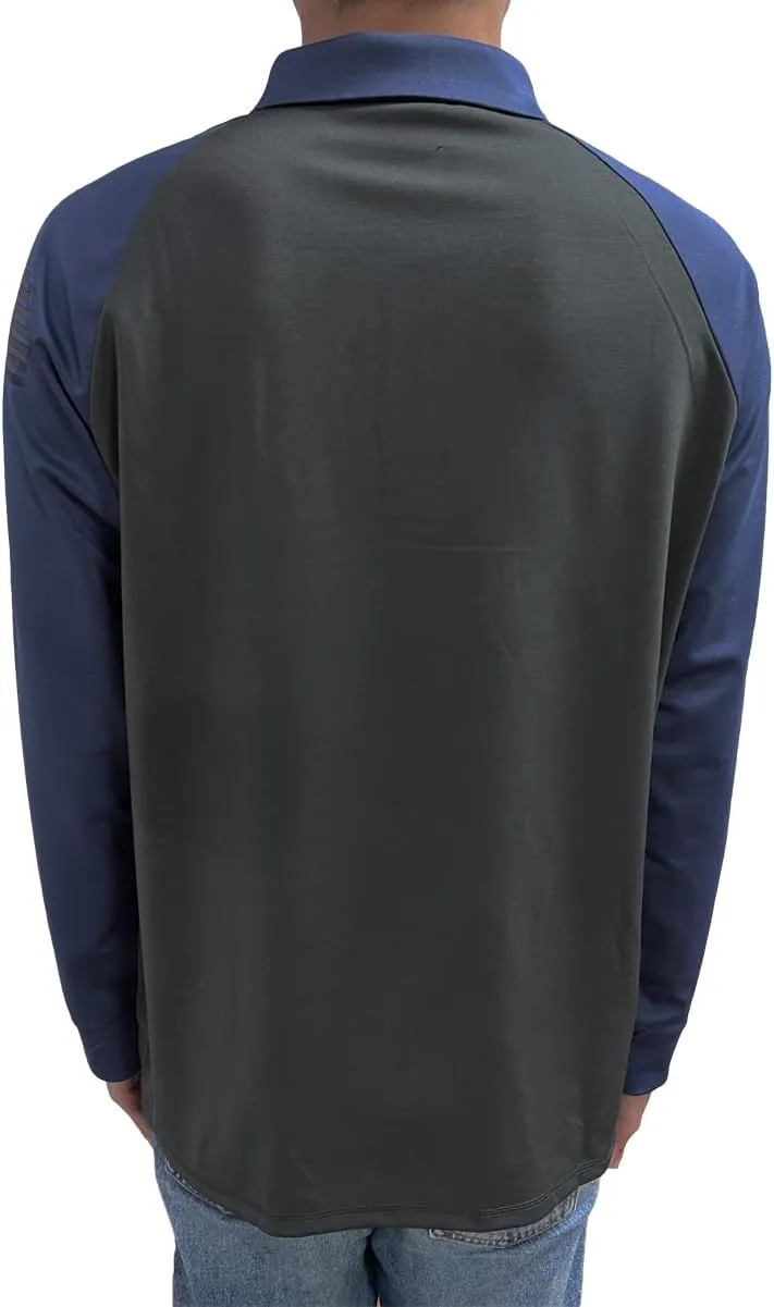 HARGLESMAN Mens American Flag Long Sleeve Polo Shirt