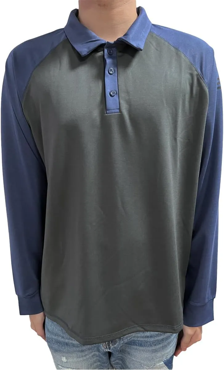 HARGLESMAN Mens American Flag Long Sleeve Polo Shirt