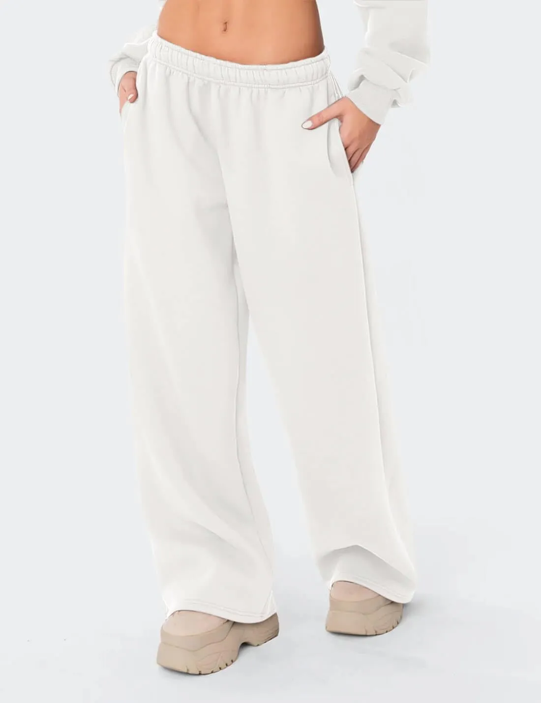 HeSaYep Women's Fleece Lined Sweatpants Wide Leg Thermal Winter Warm Baggy Sweat Pants with Pockets