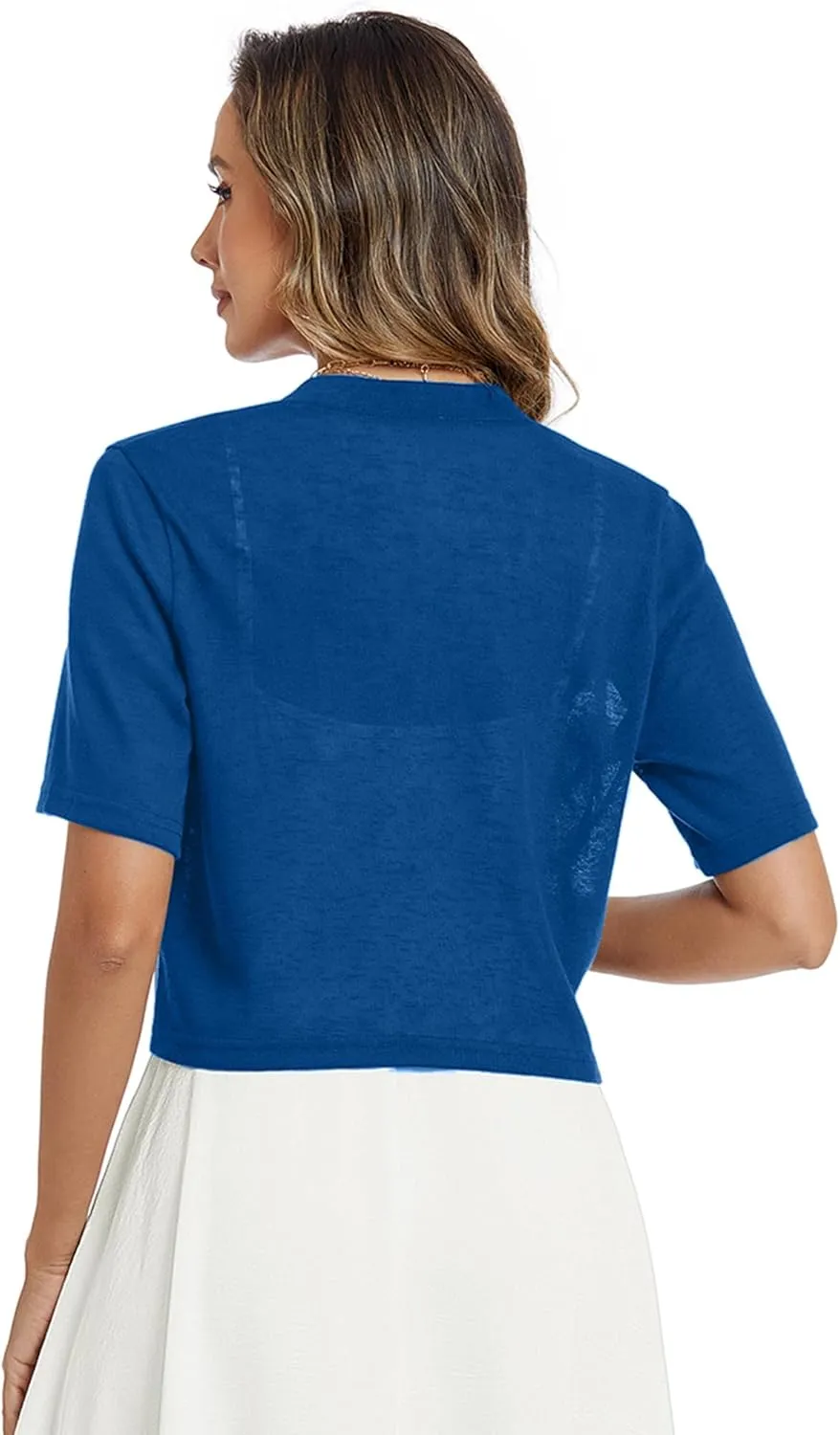 Heymoments Women's Thin Shrugs Short Sleeve Lightweight Cropped Tops Open Front Knitted Cardigan for Dress Summer Bolero