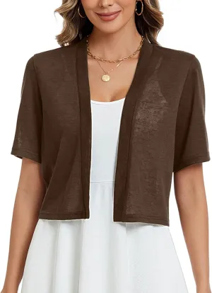 Heymoments Women's Thin Shrugs Short Sleeve Lightweight Cropped Tops Open Front Knitted Cardigan for Dress Summer Bolero