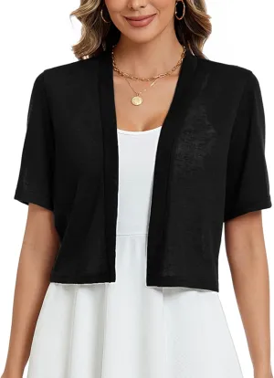 Heymoments Women's Thin Shrugs Short Sleeve Lightweight Cropped Tops Open Front Knitted Cardigan for Dress Summer Bolero