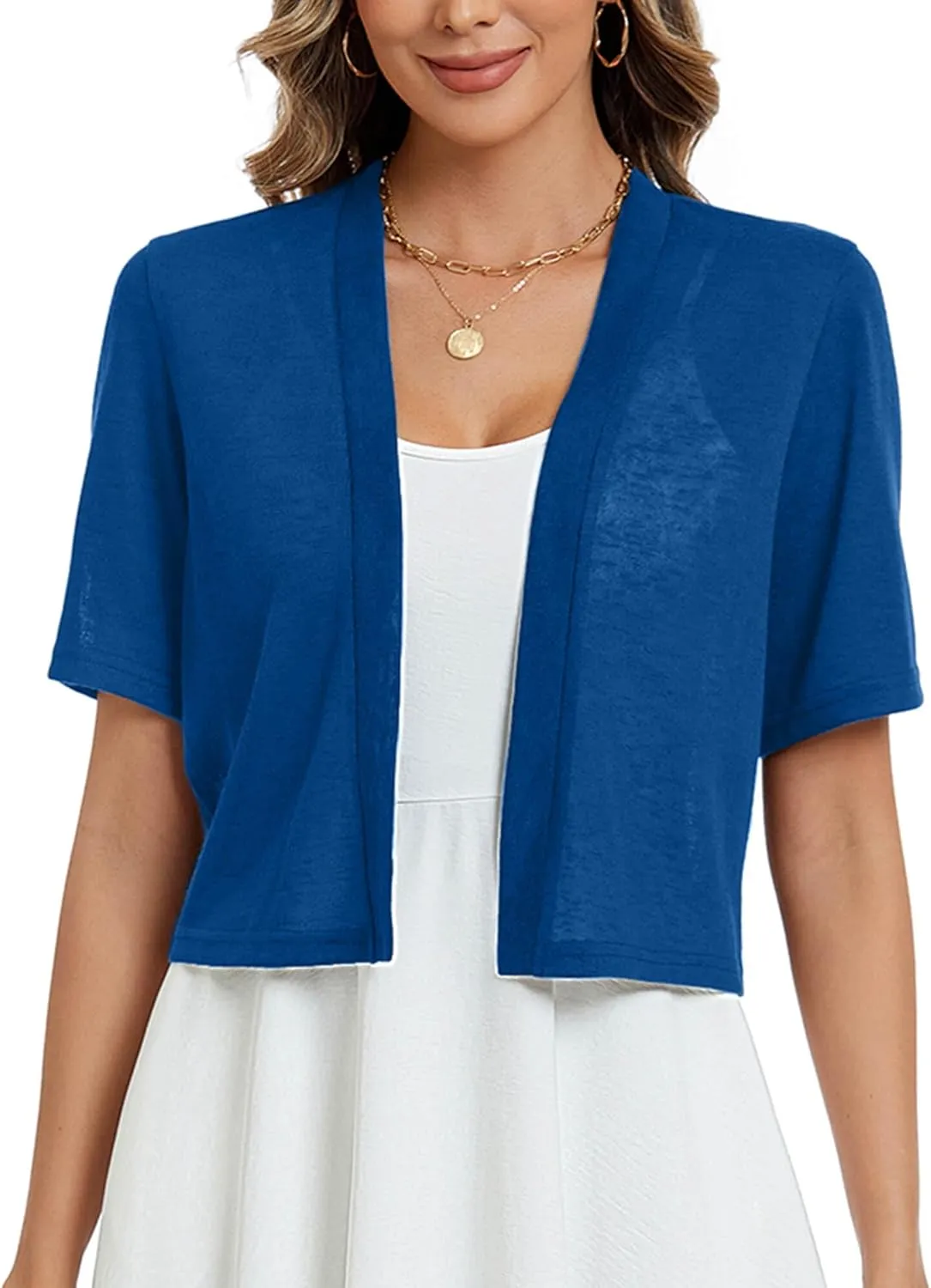 Heymoments Women's Thin Shrugs Short Sleeve Lightweight Cropped Tops Open Front Knitted Cardigan for Dress Summer Bolero