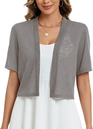 Heymoments Women's Thin Shrugs Short Sleeve Lightweight Cropped Tops Open Front Knitted Cardigan for Dress Summer Bolero