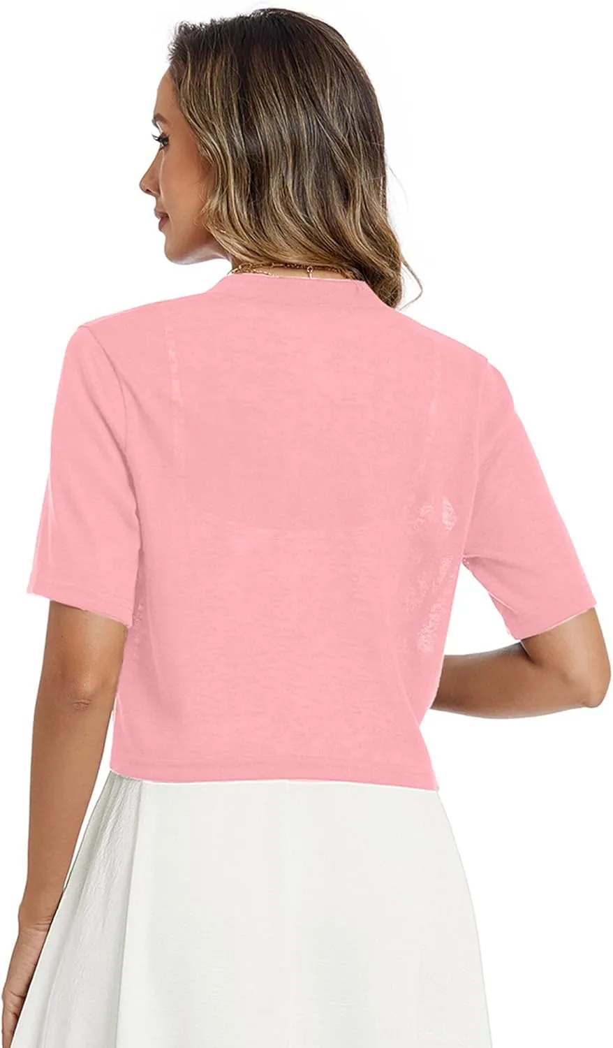 Heymoments Women's Thin Shrugs Short Sleeve Lightweight Cropped Tops Open Front Knitted Cardigan for Dress Summer Bolero