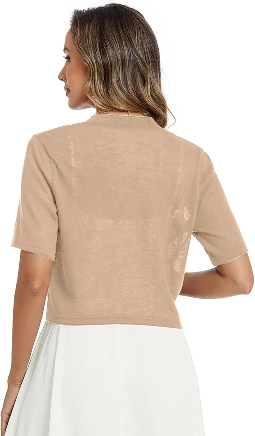 Heymoments Women's Thin Shrugs Short Sleeve Lightweight Cropped Tops Open Front Knitted Cardigan for Dress Summer Bolero