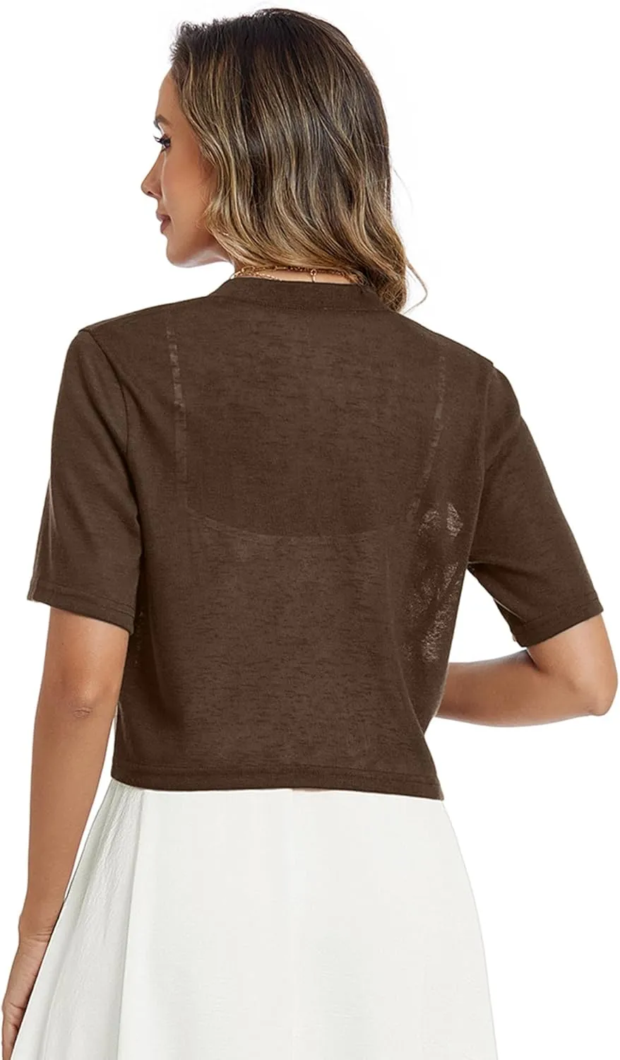 Heymoments Women's Thin Shrugs Short Sleeve Lightweight Cropped Tops Open Front Knitted Cardigan for Dress Summer Bolero