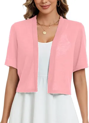Heymoments Women's Thin Shrugs Short Sleeve Lightweight Cropped Tops Open Front Knitted Cardigan for Dress Summer Bolero