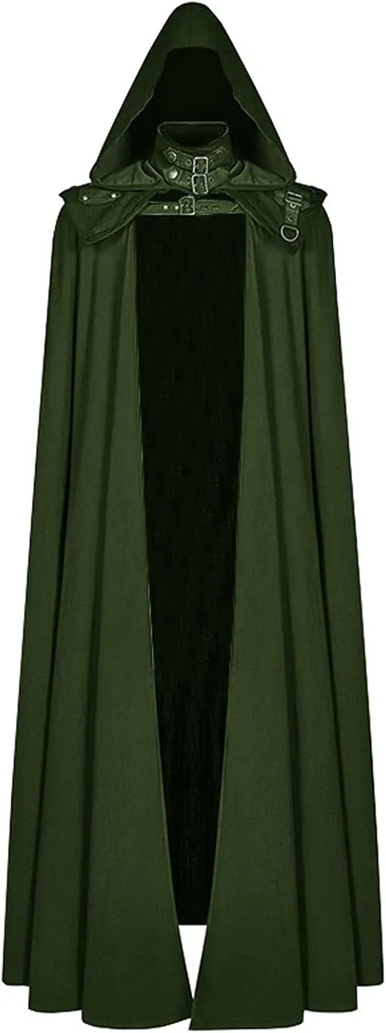 hhaappyy Halloween Costumes Adults,Medieval Hooded Gothic Devil Knight Robe Cloak Vampires Cosplay Cloak Hooded Capes Green 3X-Large