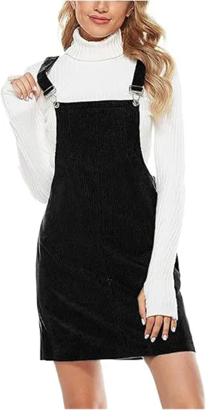 hlysgo Fall Dresses for Women 2024 Casual Loose Adjustable Straps Corduroy Dress Pinafore Bib Overall Mini Dress with Pocket