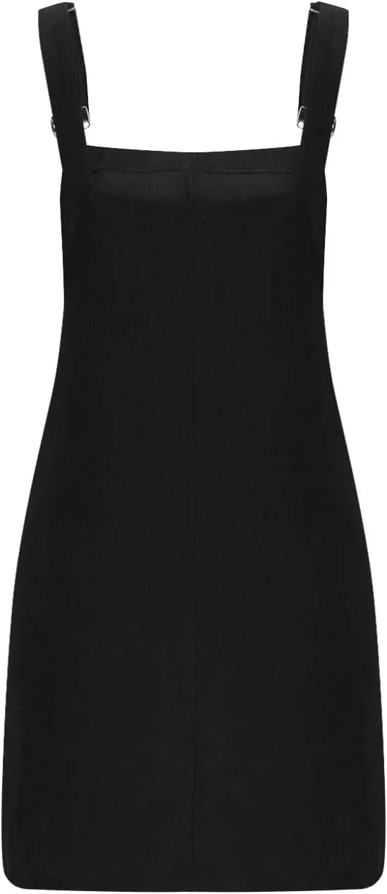 hlysgo Fall Dresses for Women 2024 Casual Loose Adjustable Straps Corduroy Dress Pinafore Bib Overall Mini Dress with Pocket
