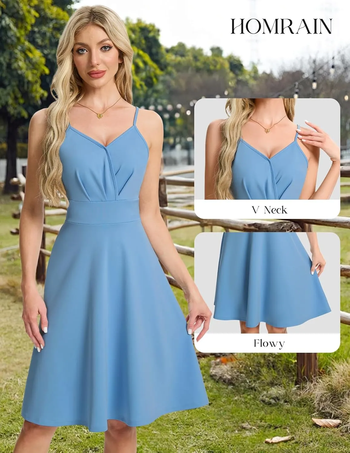 HomRain Women's Cocktail Party Dress V-Neck & Strap Dresses for Women Casual Swing Wedding Guest Dress