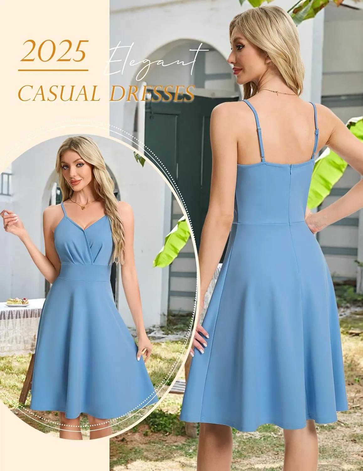 HomRain Women's Cocktail Party Dress V-Neck & Strap Dresses for Women Casual Swing Wedding Guest Dress